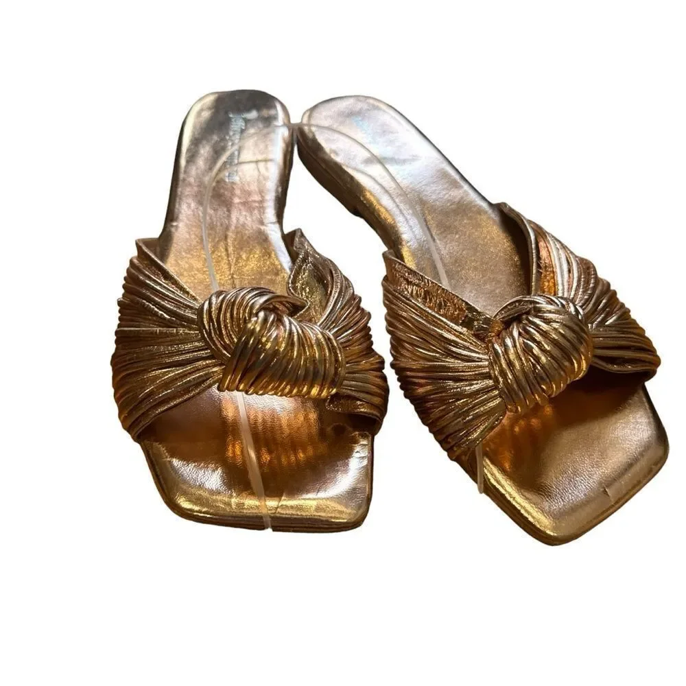 Revolve Jeffrey Campbell Knaughty-3 Rose Gold Knotted Slip-On Flat Sandal NWOT